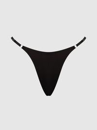 Krystal Satin G-String Rhinestone Fringes On Back Black