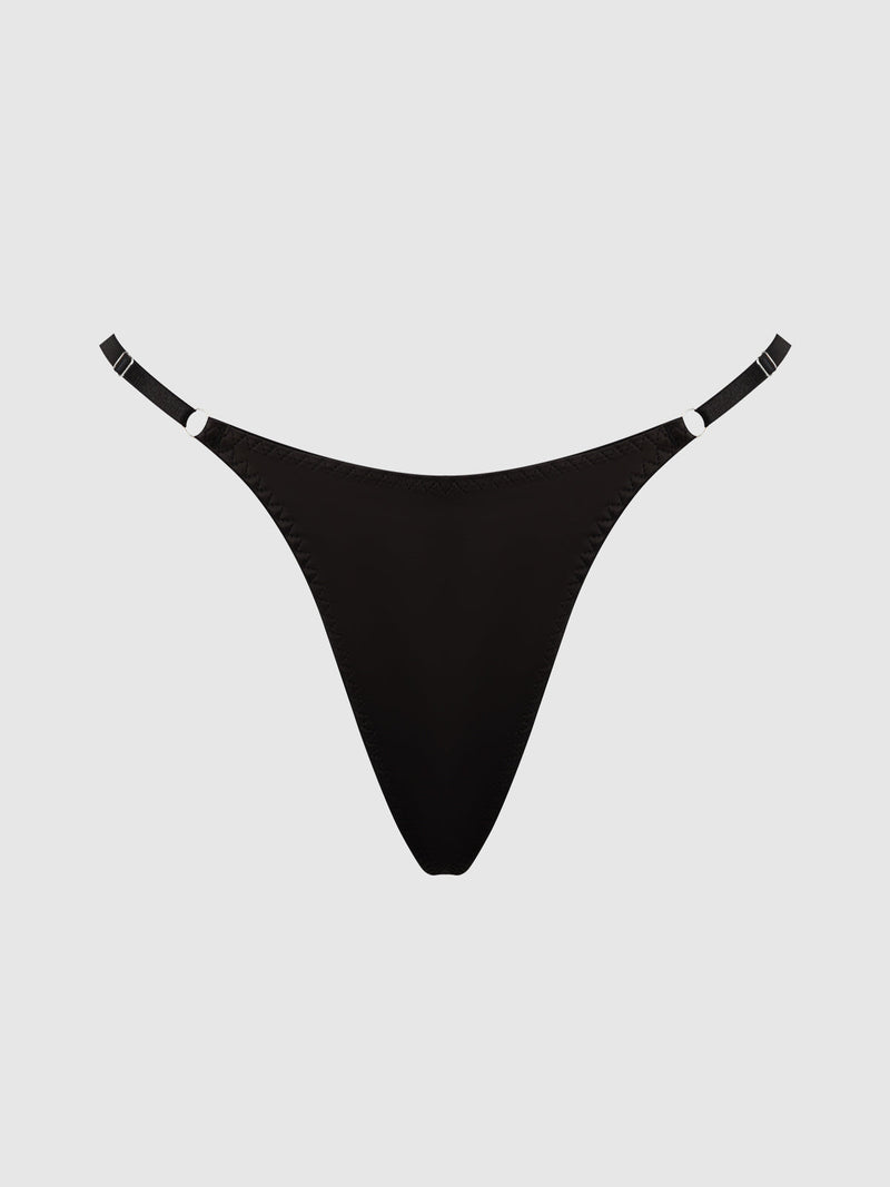 Krystal Satin G-String Rhinestone Fringes On Back Black