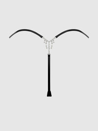 Krystal Satin G-String Rhinestone Fringes On Back Black