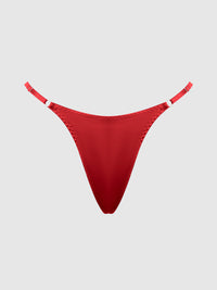 Krystal Satin G-String Rhinestone Fringes On Back Red