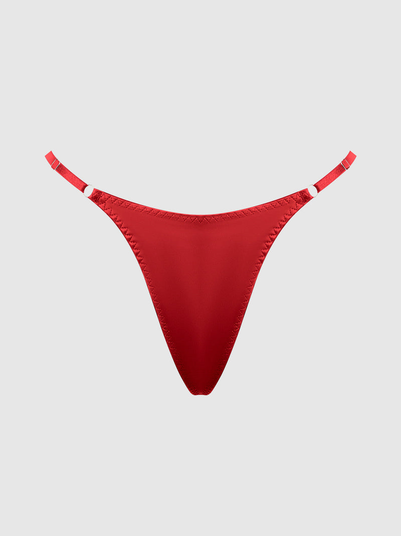 Krystal Satin G-String Rhinestone Fringes On Back Red