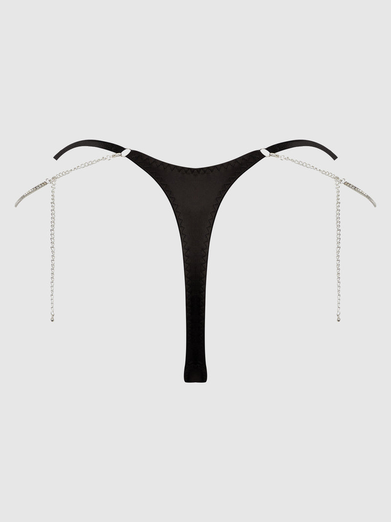 Krystal Rhinestone & Slider Thong Black