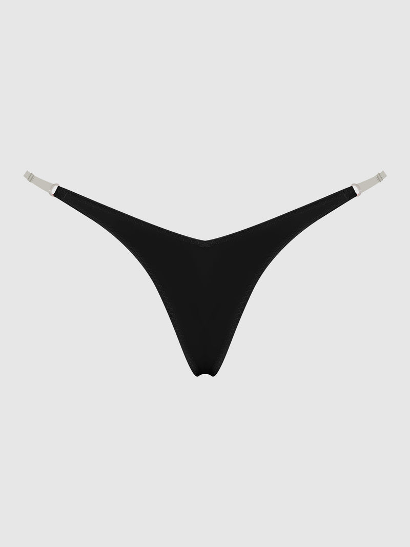 Krystal Clear Side Slider Thong Black
