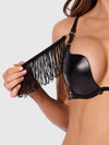 Phoenix Faux Leather & Fringe Push Up Bra & Thong Set Black