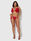 Phoenix Faux Leather & Fringe Push Up Bra & Thong Set Crimson Red