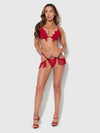 Phoenix Faux Leather & Fringe Push Up Bra & Thong Set Crimson Red