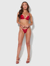 Phoenix Faux Leather & Fringe Push Up Bra & Thong Set Crimson Red