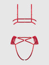 Phoenix Faux Leather & Fringe Crotchless Teddy Crimson Red