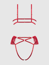 Phoenix Faux Leather & Fringe Crotchless Teddy Crimson Red