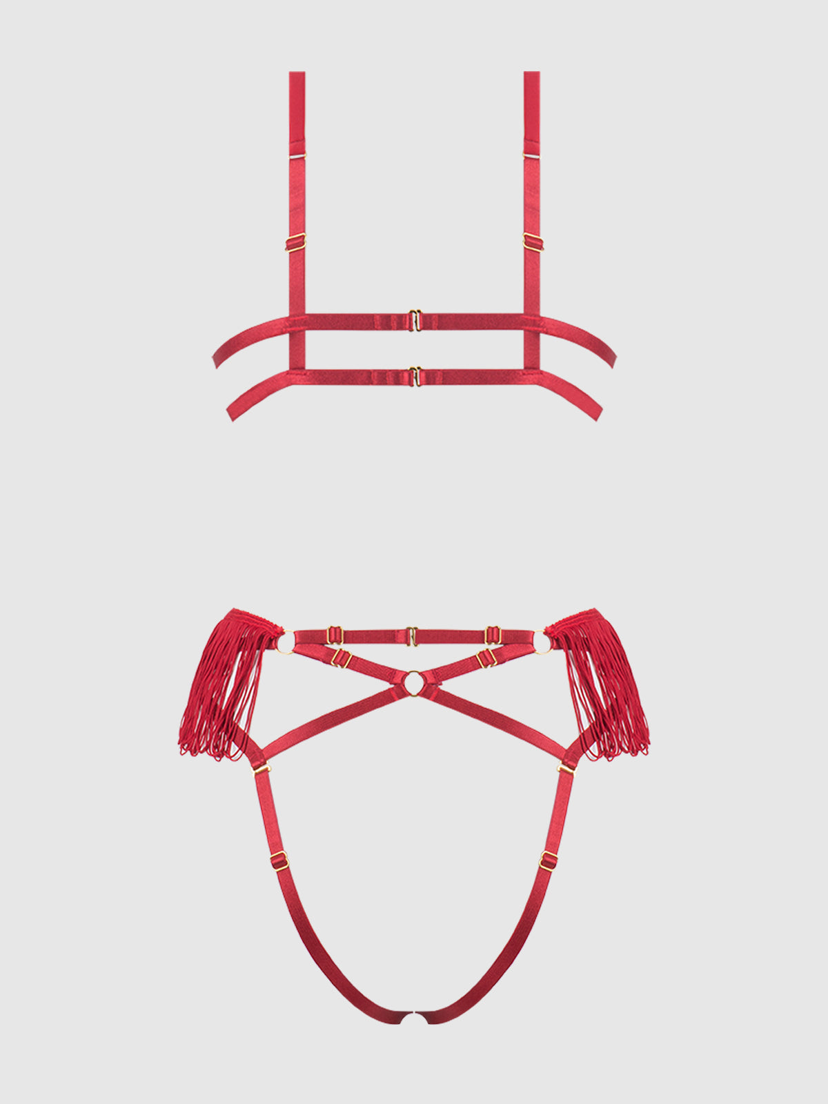 Phoenix Faux Leather & Fringe Crotchless Teddy Crimson Red