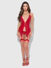 Phoenix Faux Leather & Fringe Chemise & G-String Set Crimson Red