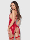 Phoenix Faux Leather & Fringe Chemise & G-String Set Crimson Red