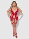 Phoenix Faux Leather & Fringe Chemise & G-String Set Crimson Red