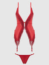 Phoenix Faux Leather & Fringe Chemise & G-String Set Crimson Red