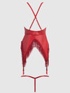 Phoenix Faux Leather & Fringe Chemise & G-String Set Crimson Red