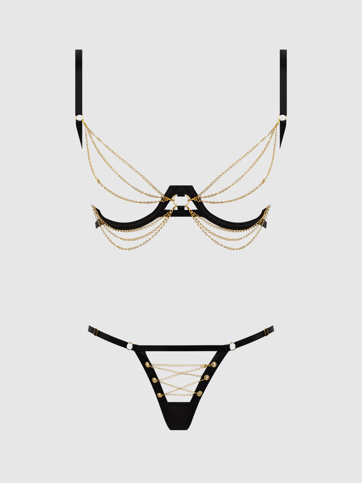 Eve Satin & Chain Open Cups Bra Set