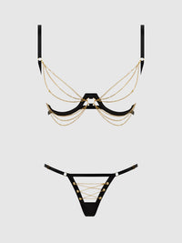 Eve Satin & Chain Open Cups Bra Set