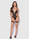 Eve Lace & Chain Crotchless Teddy with Thigh Garters