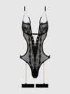Eve Lace & Chain Crotchless Teddy with Thigh Garters