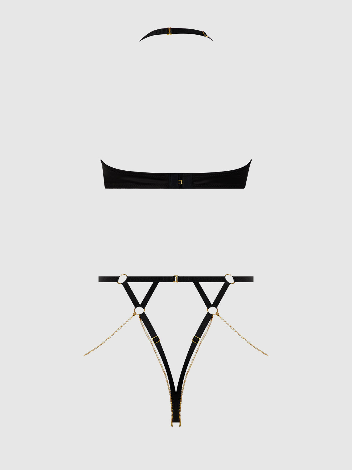 Eve Lace & Chain Open Cup Crotchless Harness Teddy