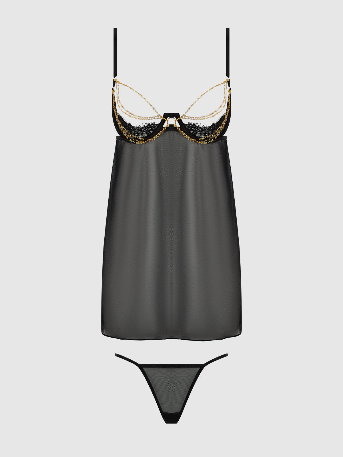 Eve Lace, Chain & Sheer Mesh Cup Babydoll Set