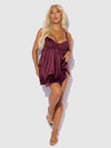 Brigeta Satin & Mesh Corsetted Babydoll Set Burgundy