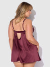 Brigeta Satin & Mesh Corsetted Babydoll Set Burgundy