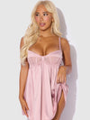 Brigeta Satin & Mesh Corsetted Babydoll Set Mauve