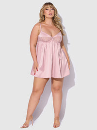 Brigeta Satin & Mesh Corsetted Babydoll Set Mauve