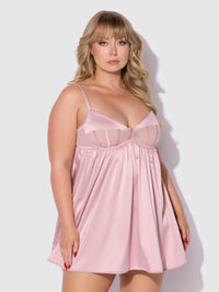 Brigeta Satin & Mesh Corsetted Babydoll Set