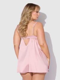 Brigeta Satin & Mesh Corsetted Babydoll Set Mauve
