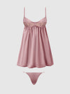 Brigeta Satin & Mesh Corsetted Babydoll Set Mauve
