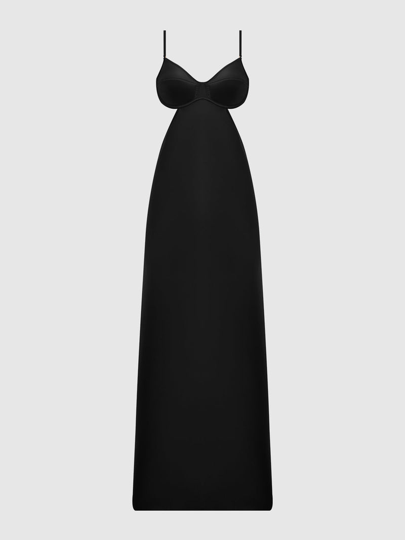 Brigeta Satin Mono Wire Long Gown Black