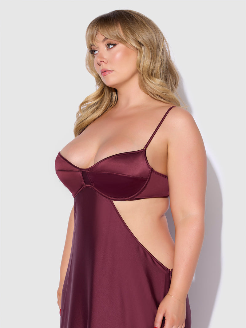 Brigeta Satin Mono Wire Long Gown Burgundy