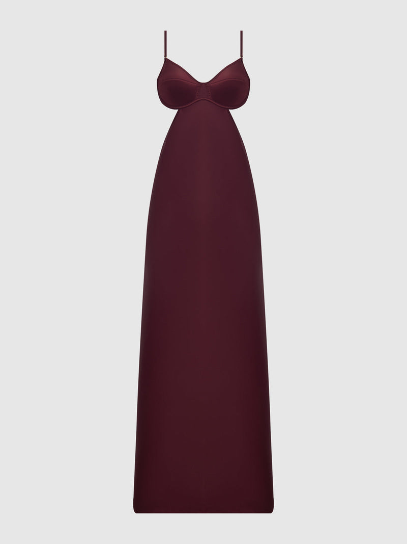 Brigeta Satin Mono Wire Long Gown Burgundy