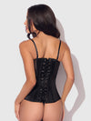 Juliet Satin & Mesh Plunge Underwire Corset Black