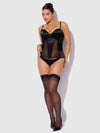 Juliet Satin & Mesh Plunge Underwire Corset Black