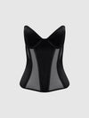 Juliet Satin & Mesh Plunge Underwire Corset Black