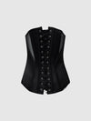 Juliet Satin & Mesh Plunge Underwire Corset Black