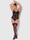 Juliet Satin & Mesh Plunge Underwire Corset Black