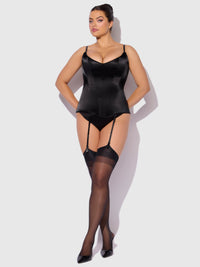Juliet Satin Full Boning Scoop Neck Corset Black