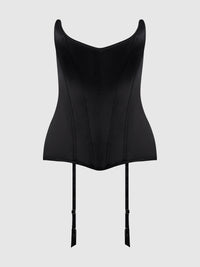 Juliet Satin Full Boning Scoop Neck Corset Black
