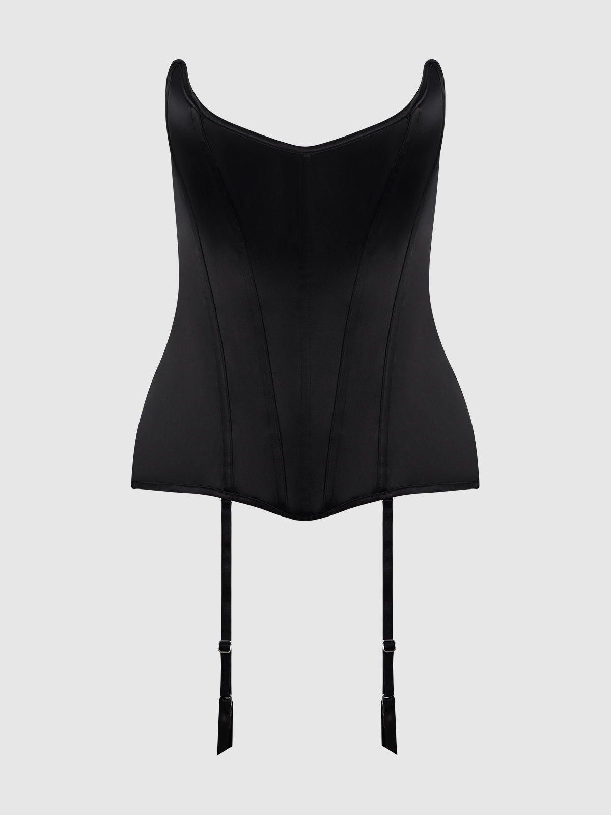 Juliet Satin Full Boning Scoop Neck Corset Black