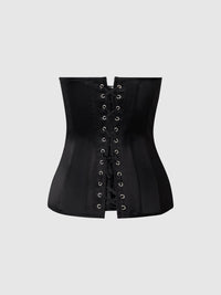 Juliet Satin Full Boning Scoop Neck Corset Black