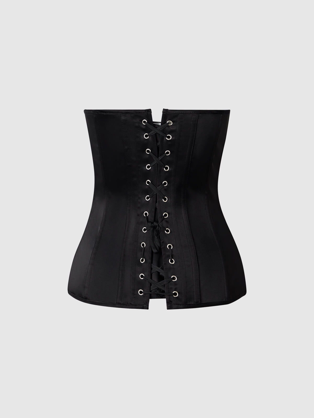 Juliet Satin Full Boning Scoop Neck Corset Black