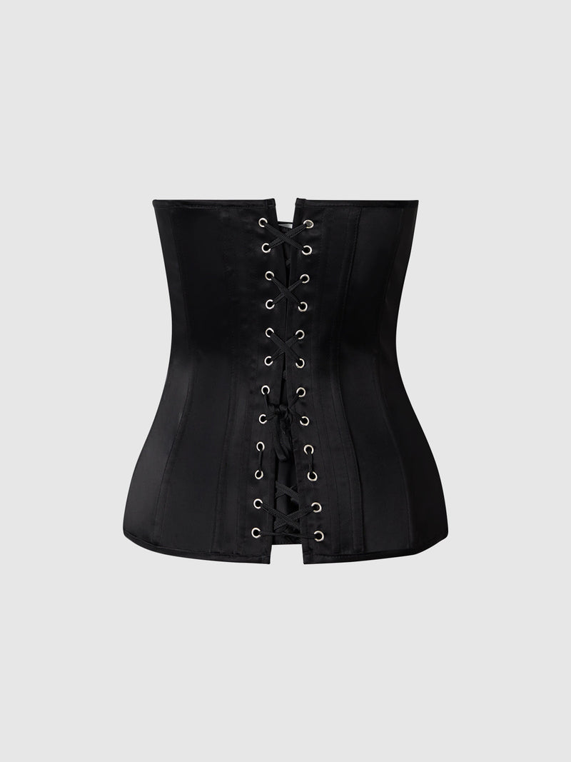 Juliet Satin Full Boning Scoop Neck Corset Black