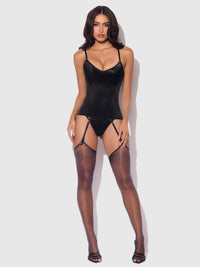 Juliet Satin Full Boning Scoop Neck Corset Black