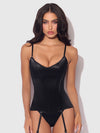 Juliet Satin Full Boning Scoop Neck Corset Black