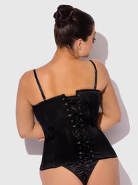 Juliet Satin Full Boning Scoop Neck Corset Black