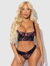 Harper Embroidery Mesh Bra Set Black with Pink Flowers